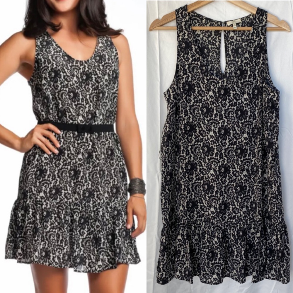 Joie Ori D 100% Silk Lace Print Dress Size Small Sleeveless Ruffle Hem